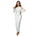 C7090 cross-border   independent station fashionfashion women's long sleeves backless slit dress