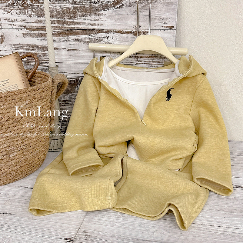 Girls' stylish hooded sweatshirt set -  autumn collection: trendy two-piece outfit featuring fashionable wide-leg pants in a korean-inspired style