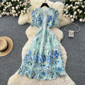 French retro chic crochet lace bubble sleeve dress - women's slimming, figure-flattering, elegant maxi dress