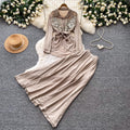French chic embroidered cardigan & high-waisted midi skirt set - autumn sequin waist-cinching slimming two-piece - premium style