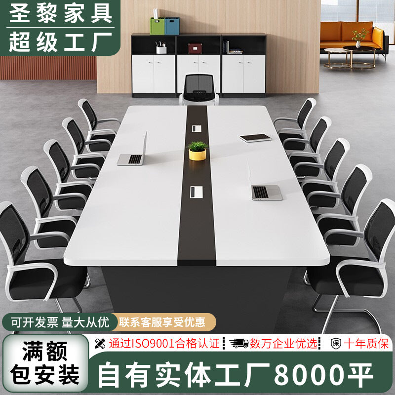 White conference table minimalist modern rectangular desk small meeting room table and chair set