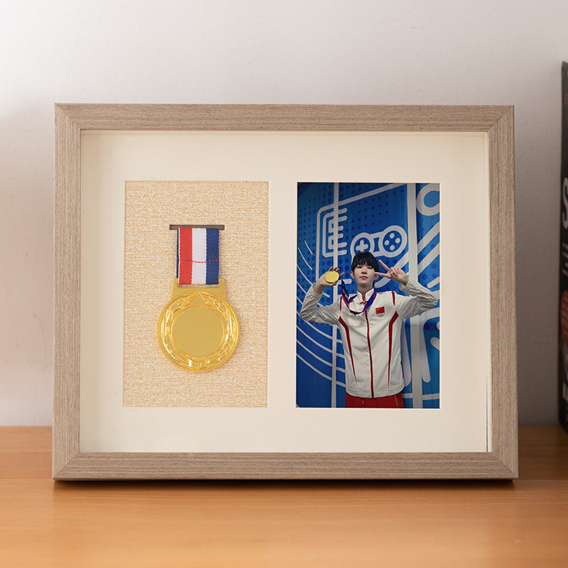 Wooden photo frame table medal storage display photo frame marathon gold medal hollow picture frame 10 inch keep medal