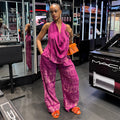 European and american style women's clothing  autumn new collection: sweet and fresh printed halter top shirt and high-waisted straight-leg pants two-piece set