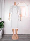 European and american fashion women's ol commute chic hotfix dress african   plus size rhinestone beaded maxi dress