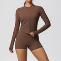 Ready-to-ship cross-border double-sided brushed solid color fitted zip-up jacket yoga set workout running fitness set for women