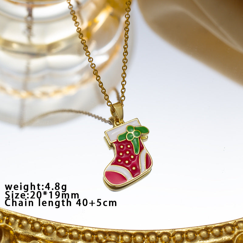 【titanium steel】christmas european and american santa claus reindeer snowman bell necklace - creative design, versatile necklace