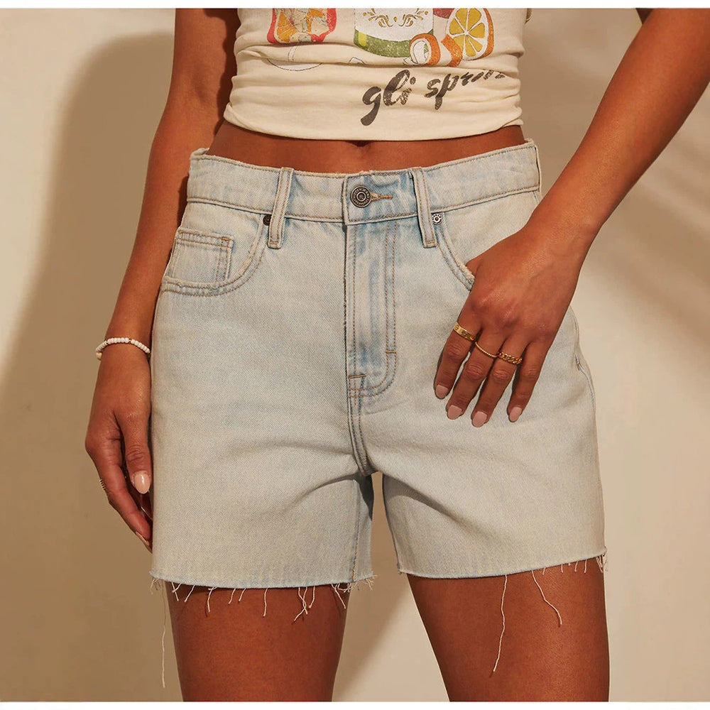best selling earthy yellow distressed jeans women's back pocket ripped straight-legshorts stretch high waist three-quarter pants