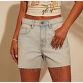 best selling earthy yellow distressed jeans women's back pocket ripped straight-legshorts stretch high waist three-quarter pants