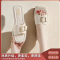 Fairy-style women's sandals and slippers, new trendy and versatile korean-style square heel flat beach sandals for women, perfect for summer 2025