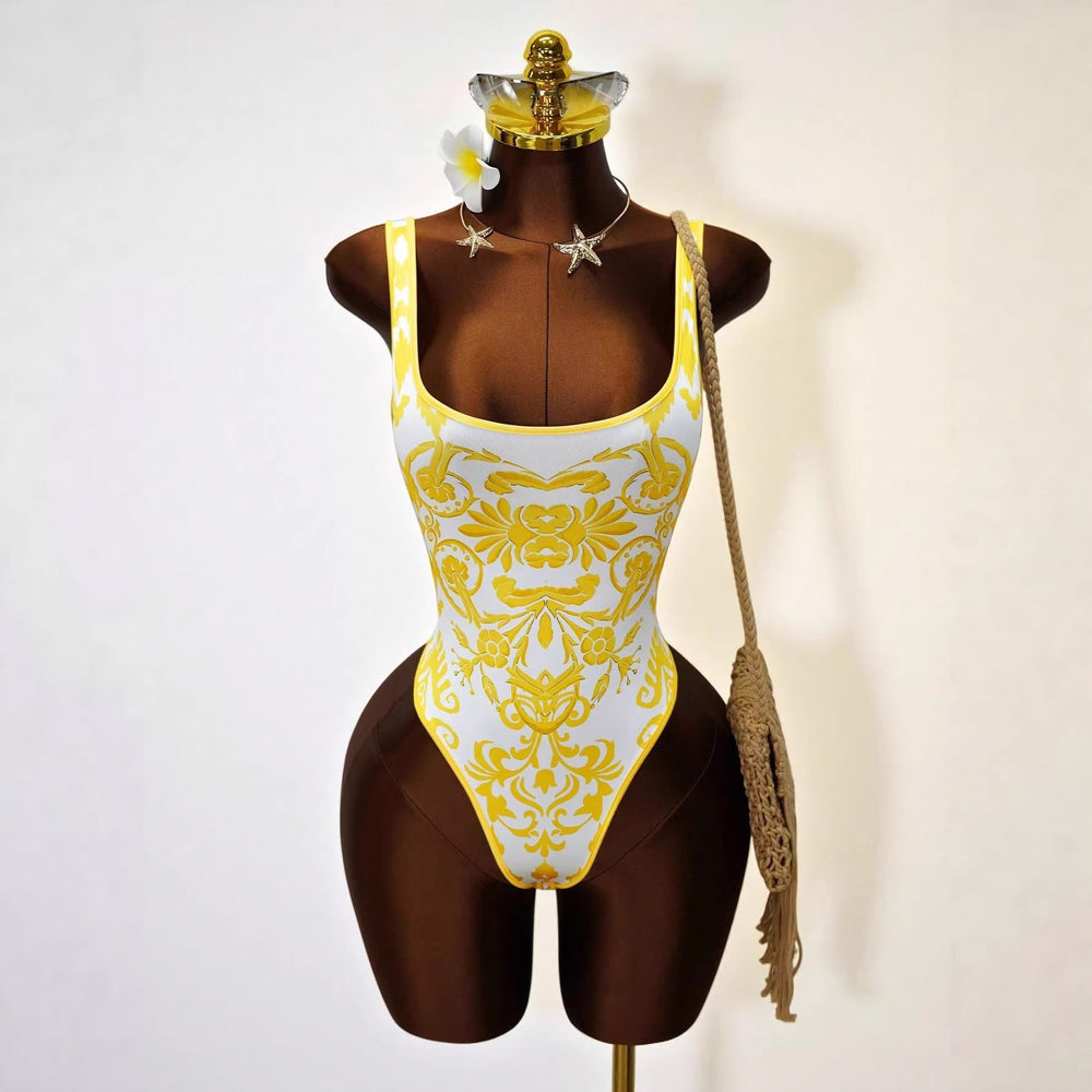 European and american style one-piece swimsuit - fresh print, bodycon, sexy open back - perfect for  cross-border e-commerce