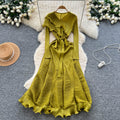 European and american niche fashion socialite tie-waist ruffle pleated dress - women's high-end slimming elegant maxi dress