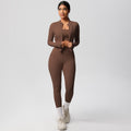European and american new high-waisted tight-fitting pocket yoga outfit set - quick-dry brushed fabric, outdoor running fitness activewear three-piece set