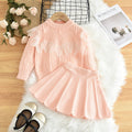 spring/autumn new girls' sweater set: designer lace jacquard knit top and midi skirt two-piece outfit