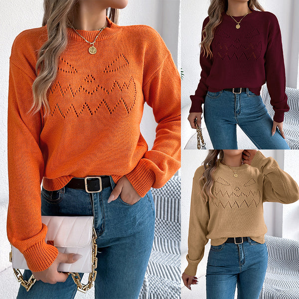 Real shot 2025 European and American solid color hollow lantern long sleeve pullover sweater Halloween,   women's clothing