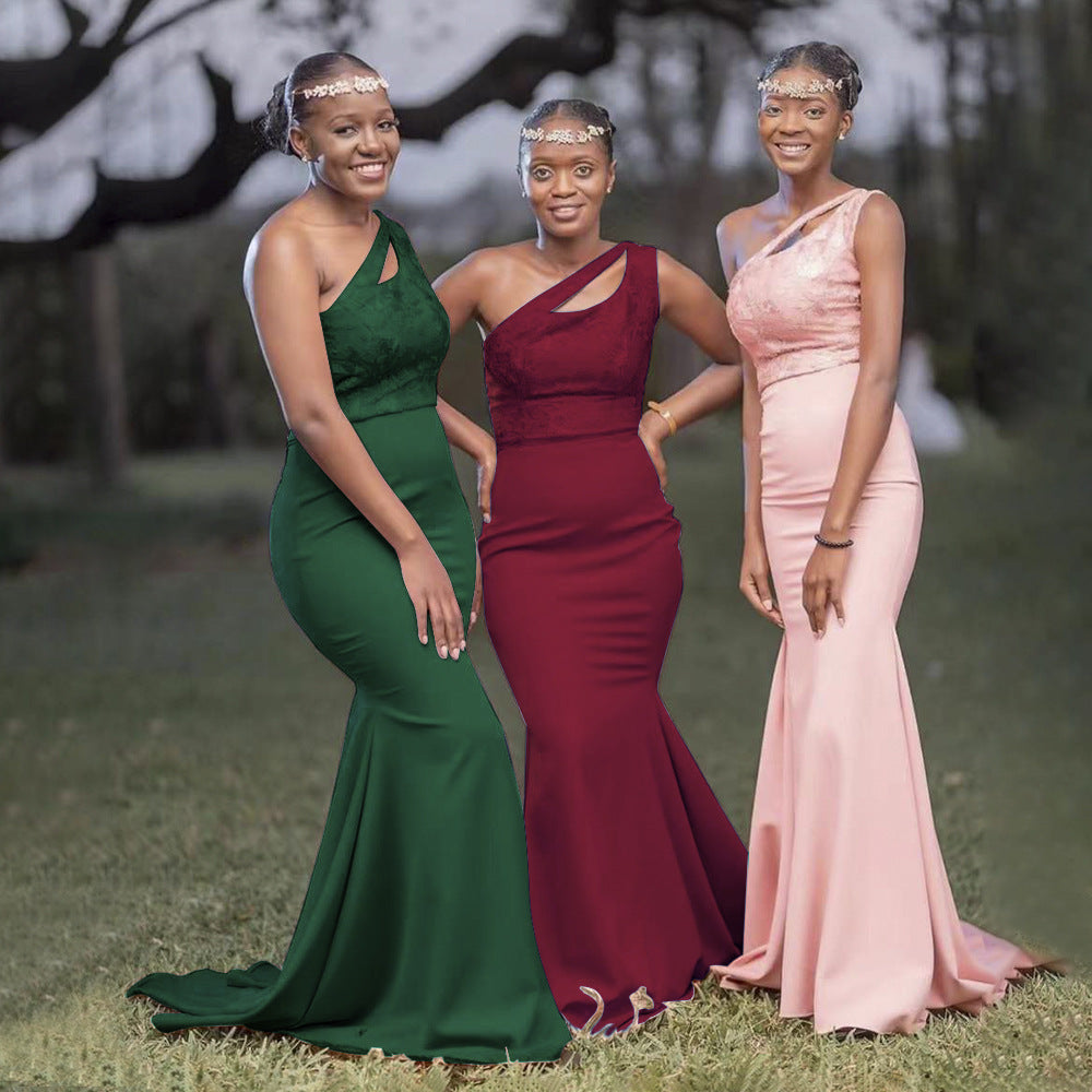 export  new women's skirt african women's clothing sexy party dress one-shoulder evening gown train maxi dress
