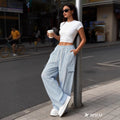 new striped blue high-waisted wide-leg drawstring cargo pants - versatile style for cross-border e-commerce on  (us & europe)