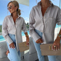 new autumn fashion casual button-down striped print long-sleeve shirt for women
