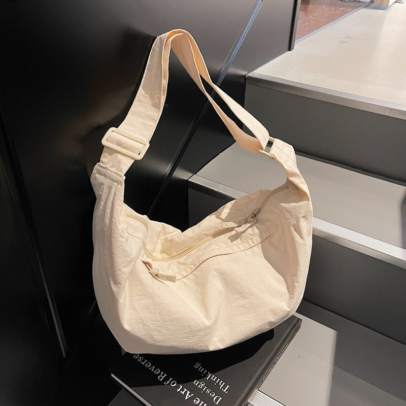 Large capacity fashion casual canvas bag women's versatile minimalist solid color student school crossbody bag lightweight shoulder bag