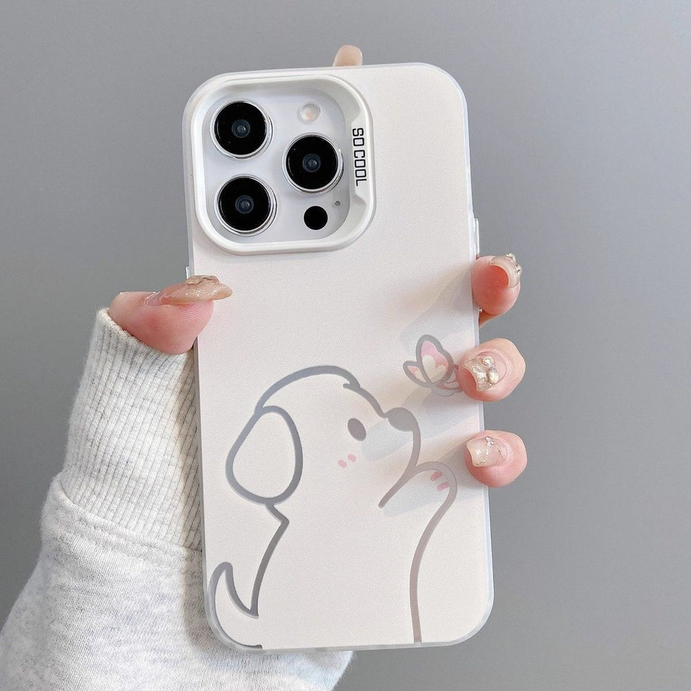 Couple cat & dog catching butterfly design iphone 18 pro max case - gradient color silver iphone 17 hard case
