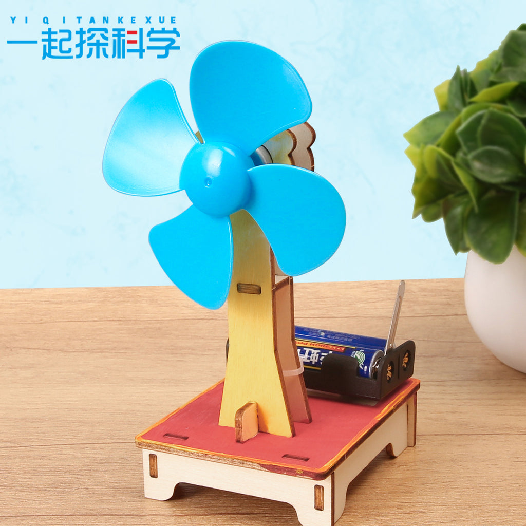 Simple electric fan, wooden splicing handmade DIY technology small production physical fun science experiment educational toy