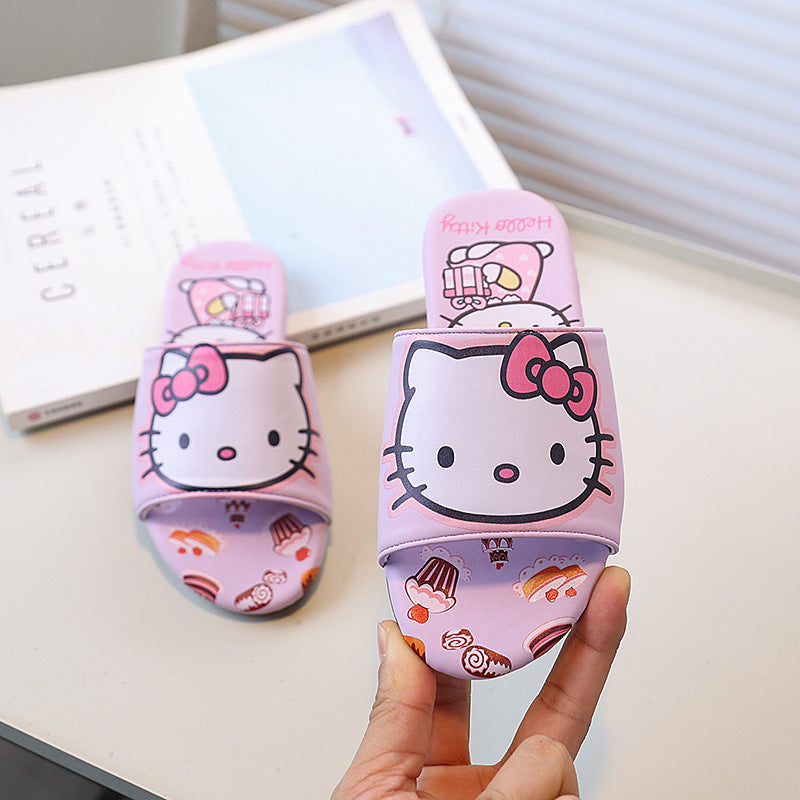 Vancahao slippers  summer new girls' fashion cartoon cat sandals & slides - big kids' indoor/outdoor flip-flops