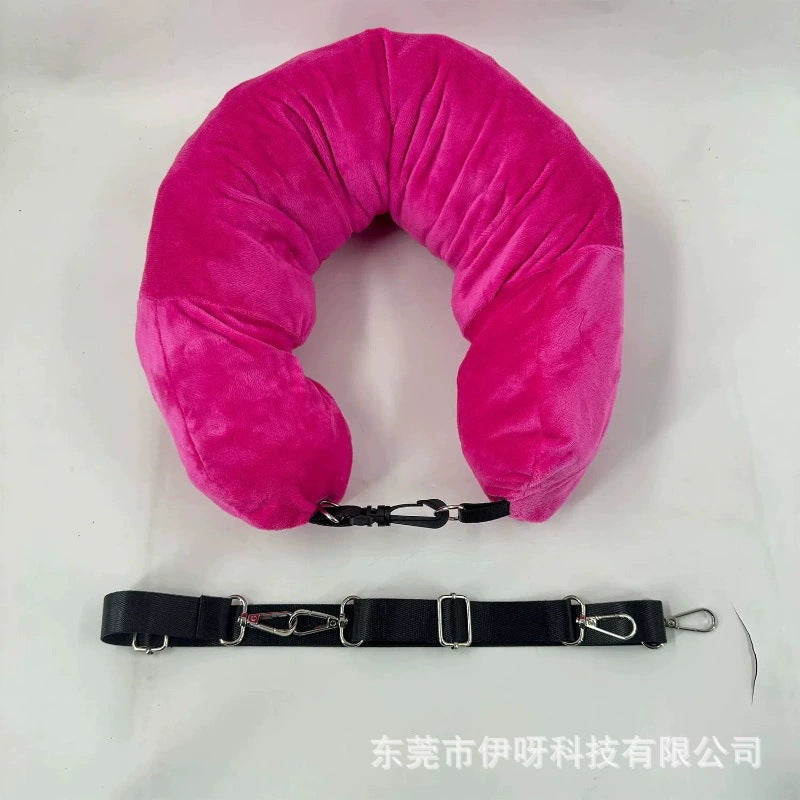 Amazon travel neck pillow cover storage bag portable travel bag plush u-shaped pillow clothing inflatable