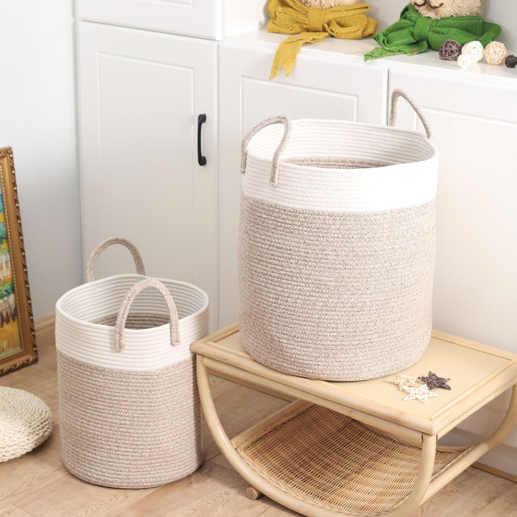 Japanese cotton rope woven storage basket round sundries storage box cotton thread with handle dirty clothes basket toy basket finishing basket