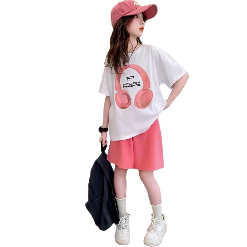 Girls' summer short-sleeve t-shirt and casual shorts two-piece set - new  collection for girls (sizes for mid-to-large children)