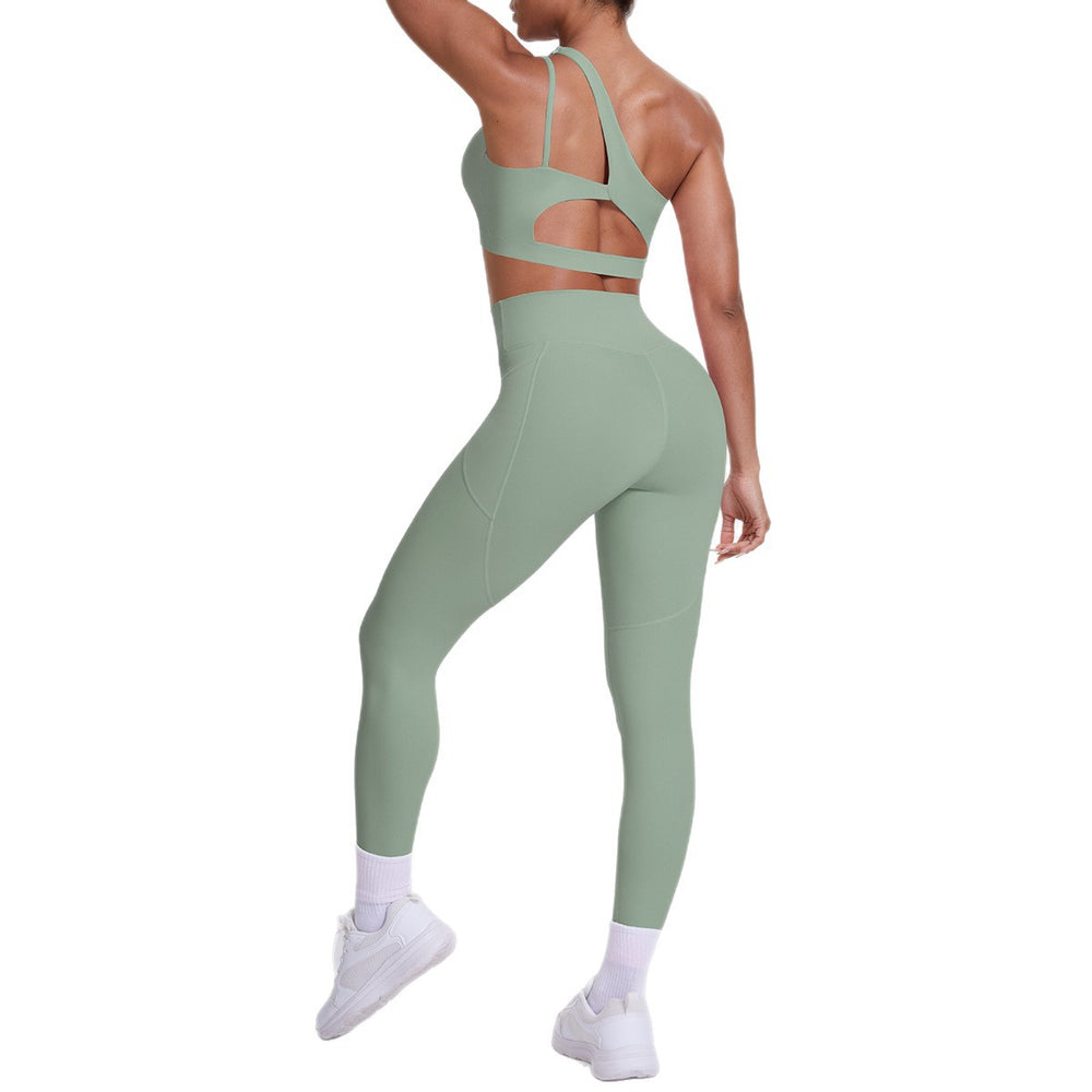 Cloud-feel one-shoulder backless sports bra set - high-waisted, butt-lifting, compression yoga outfit - quick-dry running & fitness set for women