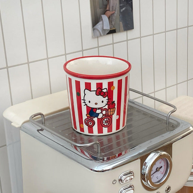 American striped cat ceramic mug - breakfast cup, couple's style, cartoon mug, large capacity, high-value milk cup