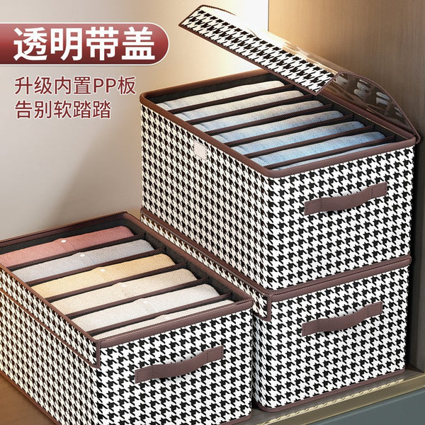 Thousand Birds Grid Separated Storage Box Foldable Portable Dust-proof Clothing Pants with Handle Grid Storage Box