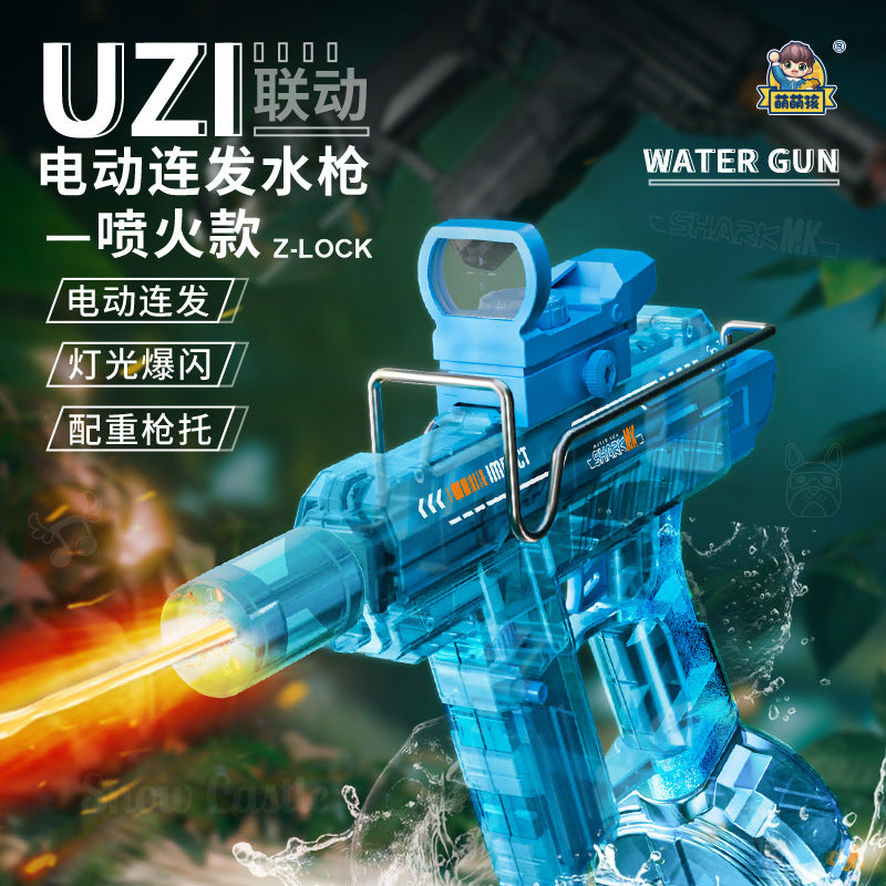 uzi uzi electric burst water gun fire flash linkage reloading large capacity water gun kids toys