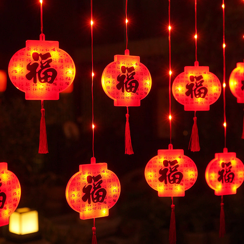 2023 New Luminous LED Fu Dahong Lanterns Rainproof Balcony Flashing Lights New Year Spring Festival Decoration Arrangement