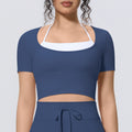 Cloud-feel two-piece look yoga top with built-in bra pads - perfect for outdoor running, fitness, pilates, and activewear