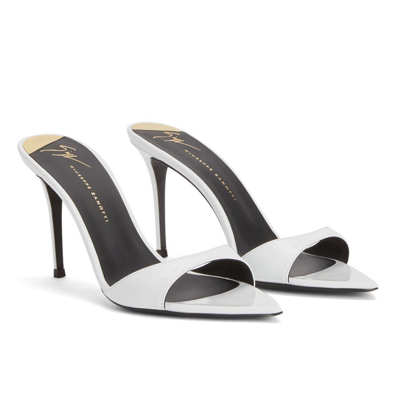 Export white pointed toe open toe thin heel high heel slippers slip-on cross-border fashion half drag outweareasiest for matchfashion style