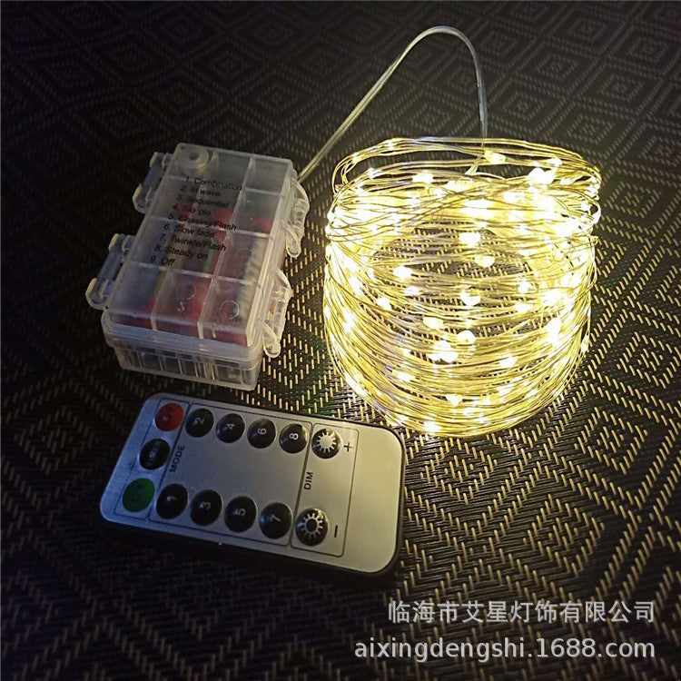 Customized LED luminous copper wire light remote control 8 modes battery box copper wire stall Christmas star decorative light string