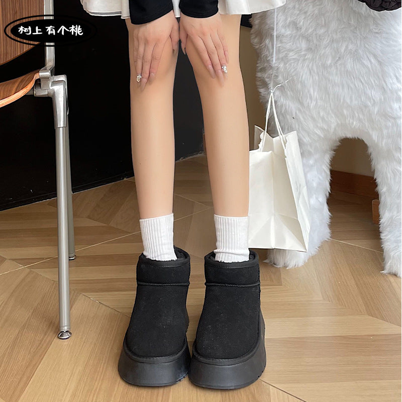 2025 new autumn/winter fleece-lined thickened bread shoes, versatile cotton shoes for women, thick-soled height-increasing non-slip warm snow boots