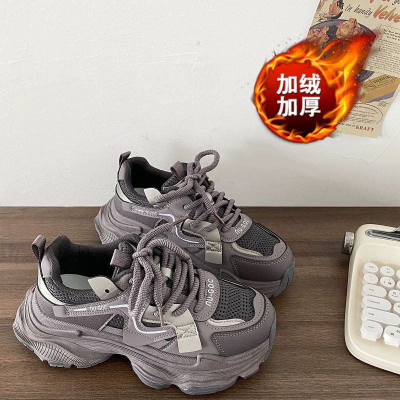 Best sellingeasiest for matchthick sole dad shoes women's fall and winter show feet small increase 2025new arrival fried streetfleece-linedcasual sneakers
