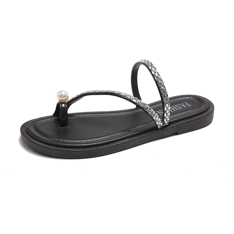 Summer new arrivals: french-inspired flat sandals for casual getaways - stunning, ethereal style, women's outdoor fashion slides with rhinestone accents