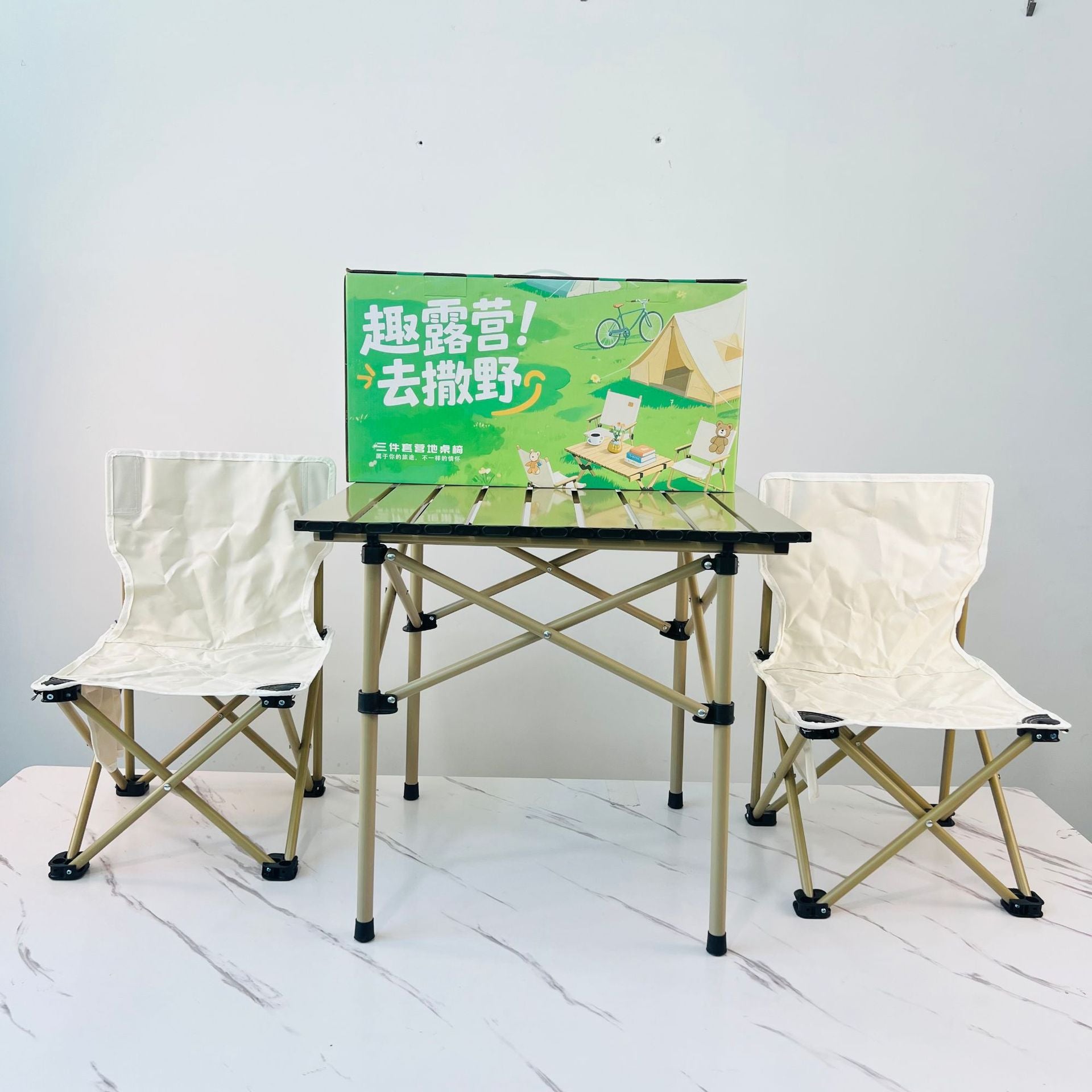 Camping Outdoor BBQ Table and Chair Combination Egg Roll Table Picnic Table and Chair Camping Portable Table and Chair Five-piece Set