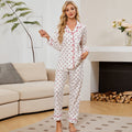 European and american cross-border   summer new long-sleeved pants heart cardigan loungewear set pajamas for women