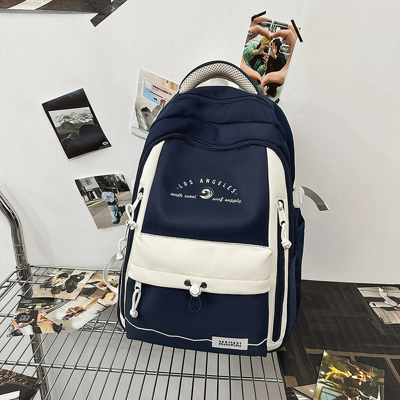 2025 new forest-inspired, high-style, large-capacity, durable, color-blocked backpack for middle and high school students, college students, and travel