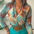European and american export women's suit  cross-border new product lightly mature digital printing stand collar long sleeves shirt women's tops