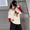 Processing personalizedgirlspringpatchworksweatshirtgirlfake two-piecetrendy single topskidsnew arrivalpullover shirttrendy