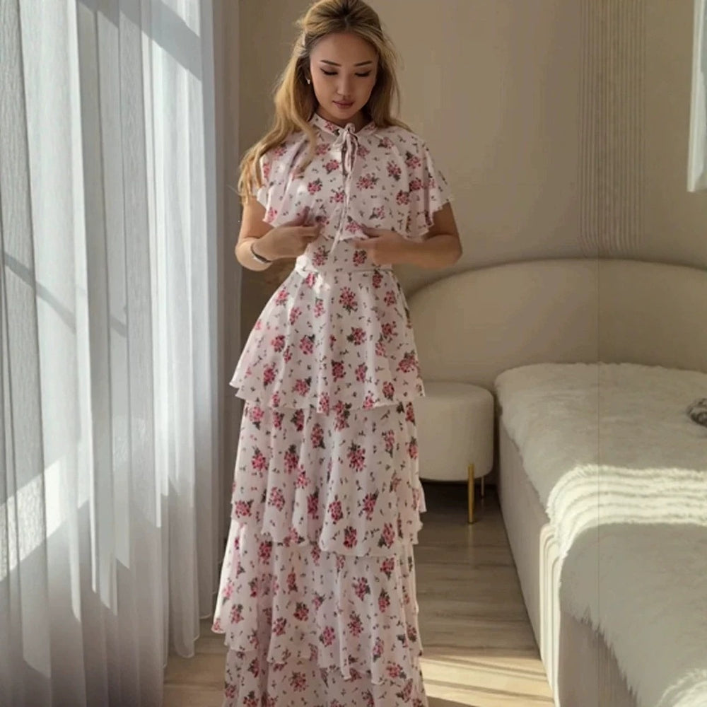 new spring export fashion european and american  elegant printed shawl + dress set