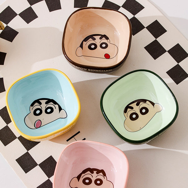 Crayon small new square ceramic bowl household rice bowl underglaze rice bowl cartoon ceramic tableware soup bowl children's bowl