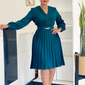 D3316 european and american cross-border  spring new arrival: ol style v-neck fashion pleated high-waisted african dress for export