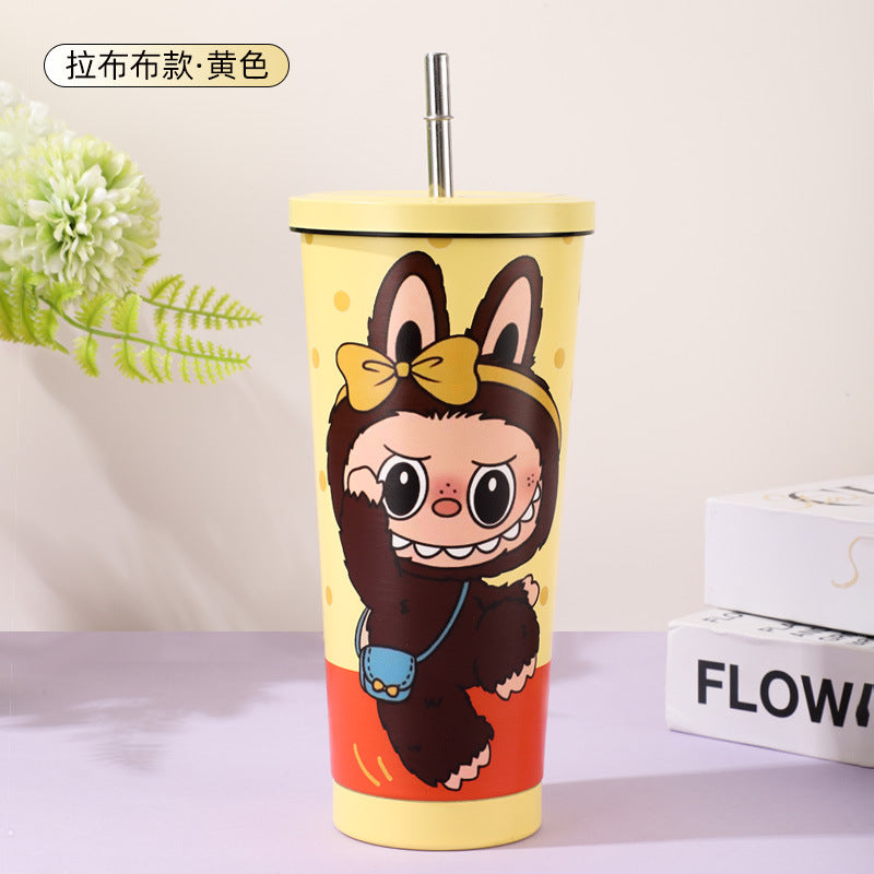 new arrival cartoon thermos cup stainless steel liner coffee cup high-looking large-capacity portable straw water cup batch