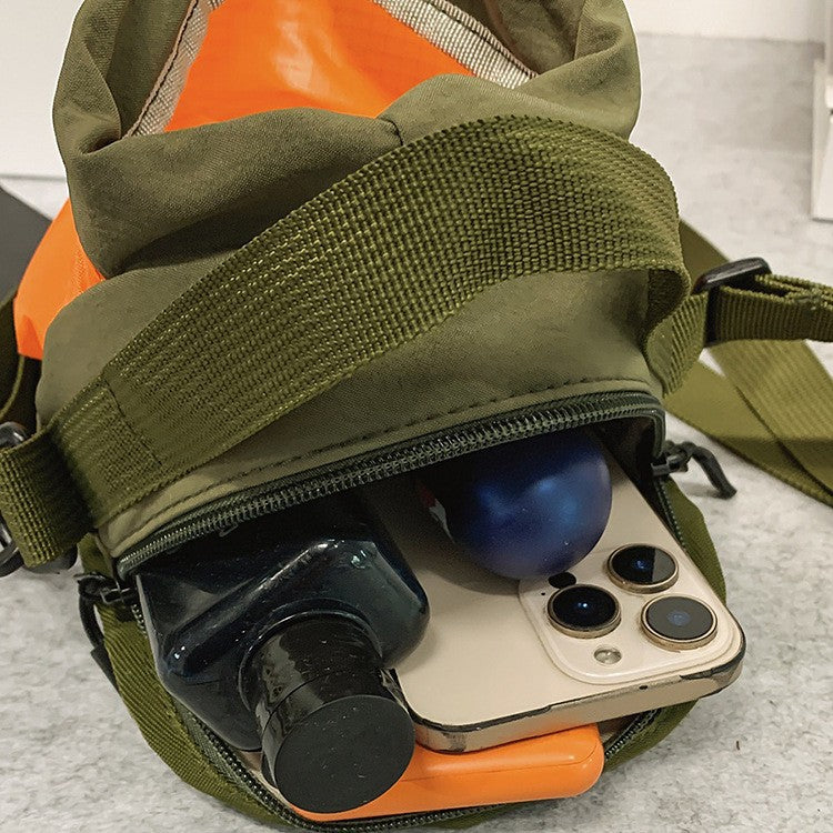 Foreign trade leisure shoulder bag Unisex color matching drawstring bucket bag Anti-splashing double compartment Lightweight portable messenger bag