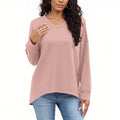 cross-border new women's fashion casual solid color v-neck long sleeve top hoodless sweatshirt